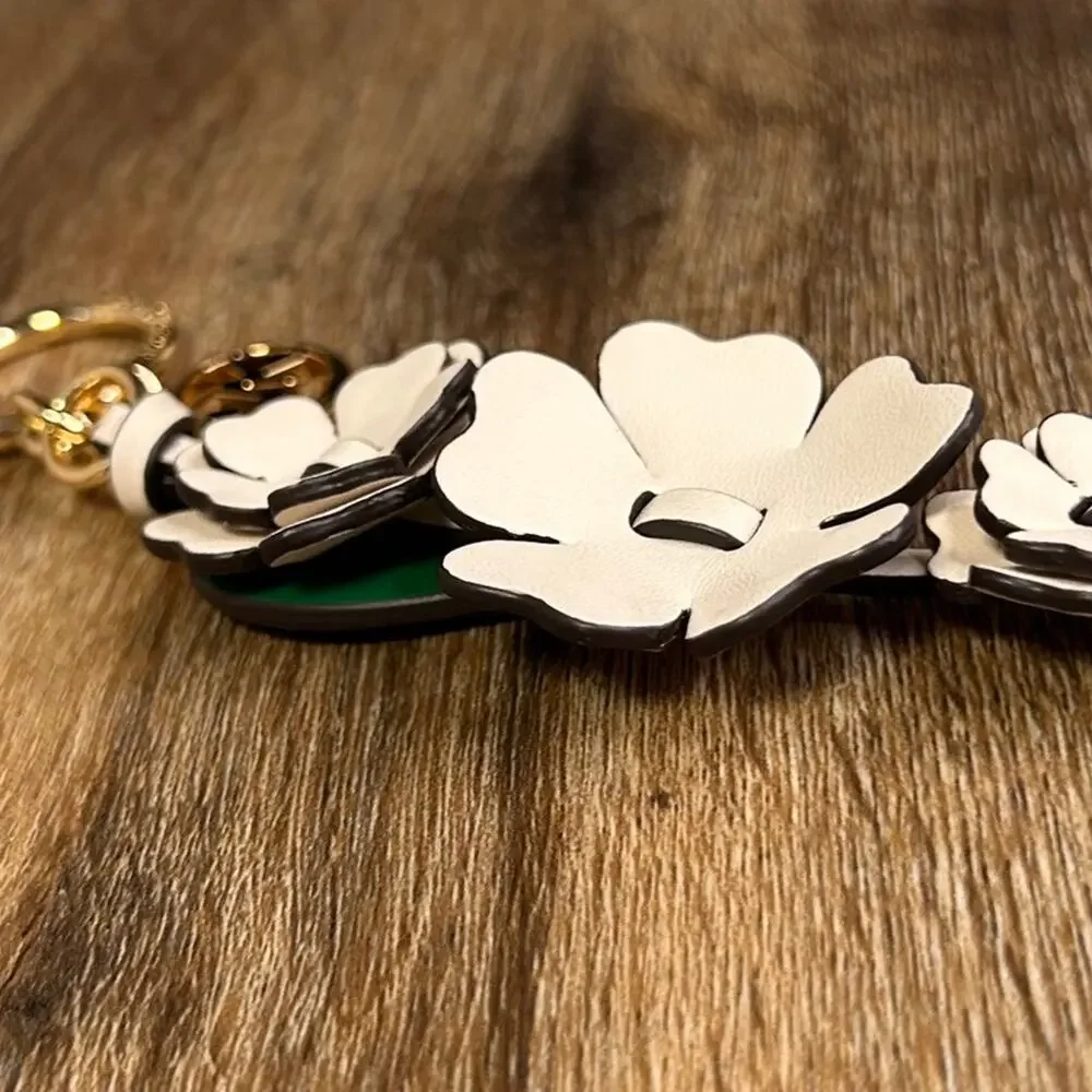 NWOT Michael Kors Stacked Flower Women Bag Charm Keyfob Light Cream